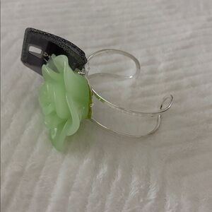Silver Cuff Bracelet with Green Rose